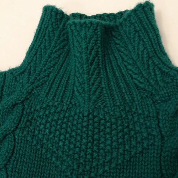 Hand-knit Deep Emerald Green Sweater Great Quality Tunic Length Soft Wool Mock - Picture 8 of 8